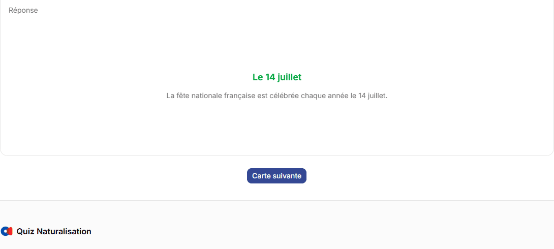 Carte retournée du mode Flashcards affichant la réponse et son explication